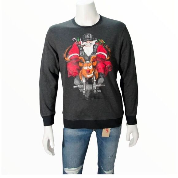 Santa Clause On A Motorcycle Holiday Sweatshirt - Picture 1 of 4